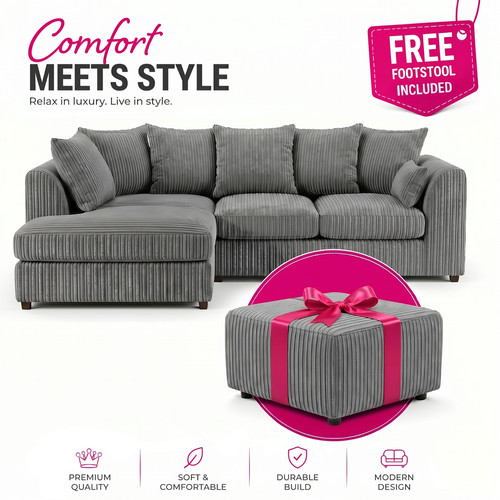 Corner sofa jumbo cord 3 - sofa, &