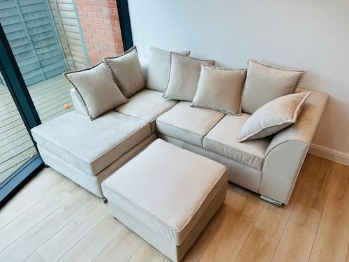 Beige velvet corner - sofa, with